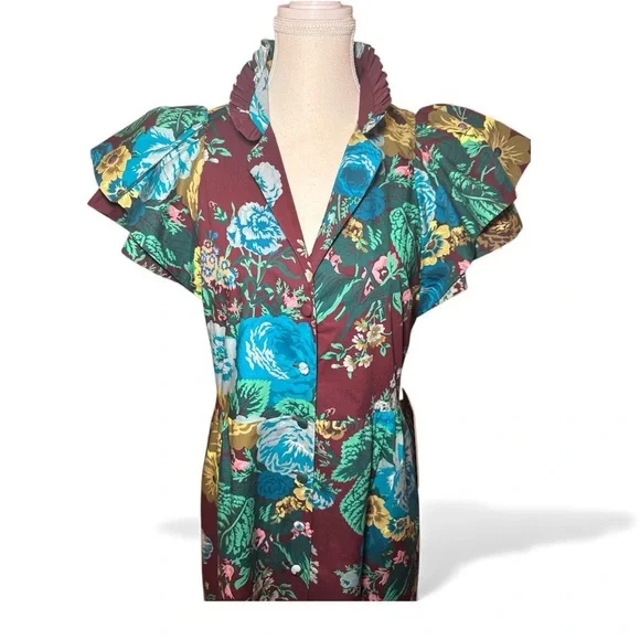 Tuckernuck Alice Verdant Floral Midi Dress NWT Small Oxblood Ruffle Sleeve - Picture 9 of 14